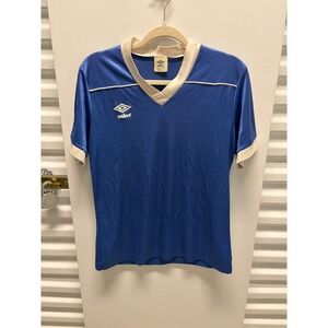 1990s Vintage Umbro Soccer Jersey Mens Large Blue Good V-Neck Number 7 USA